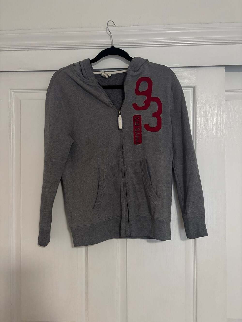 Cherokee Grey Zip-Up Hoodie with Red Phys. Ed. 93 Patch